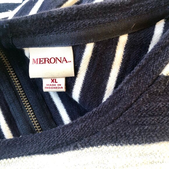 Navy Blue & White Striped Top Double Sided High/Low 3/4 Sleeve by Merona - Picture 7 of 13